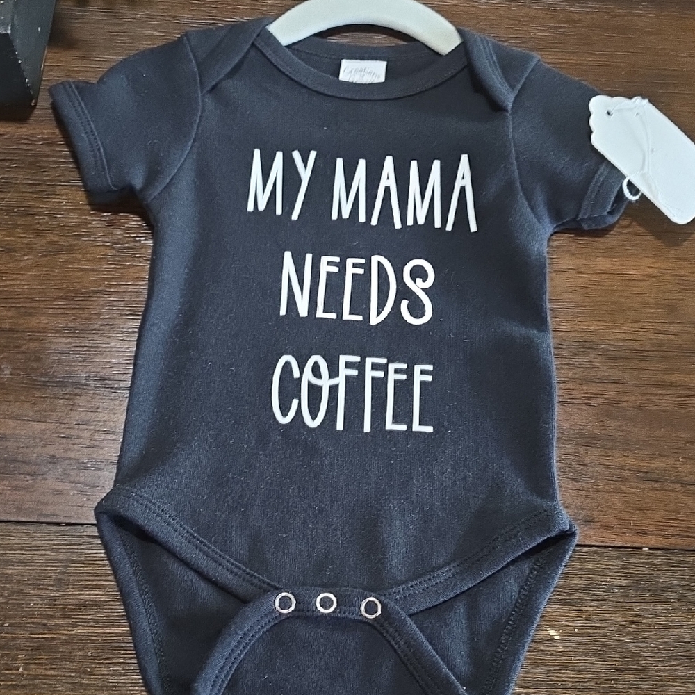 Black Baby Onesie - "My Mama Needs Coffee"